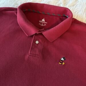 Disney Parks Polo Shirt Men's XXL 2XL Red Embroidered‎ Mickey Mouse Short Sleeve